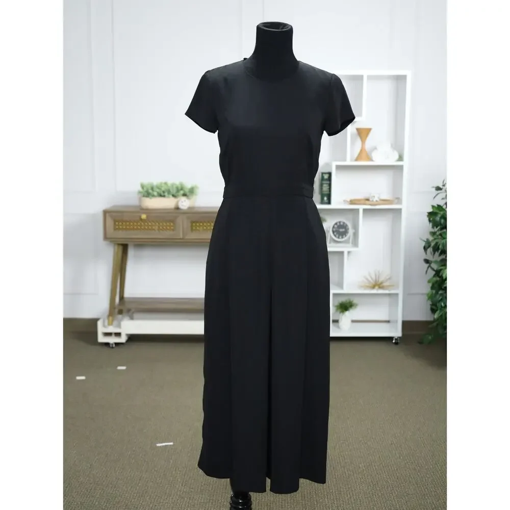 J.Crew Black Wide Leg Cropped Jumpsuit Open Back Career Minimalist Quiet Luxury